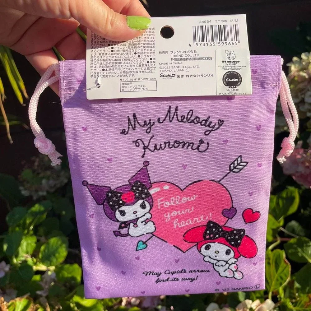 Sanrio Purple, Pink My Melody, Kuromi Mini Drawstring Bag